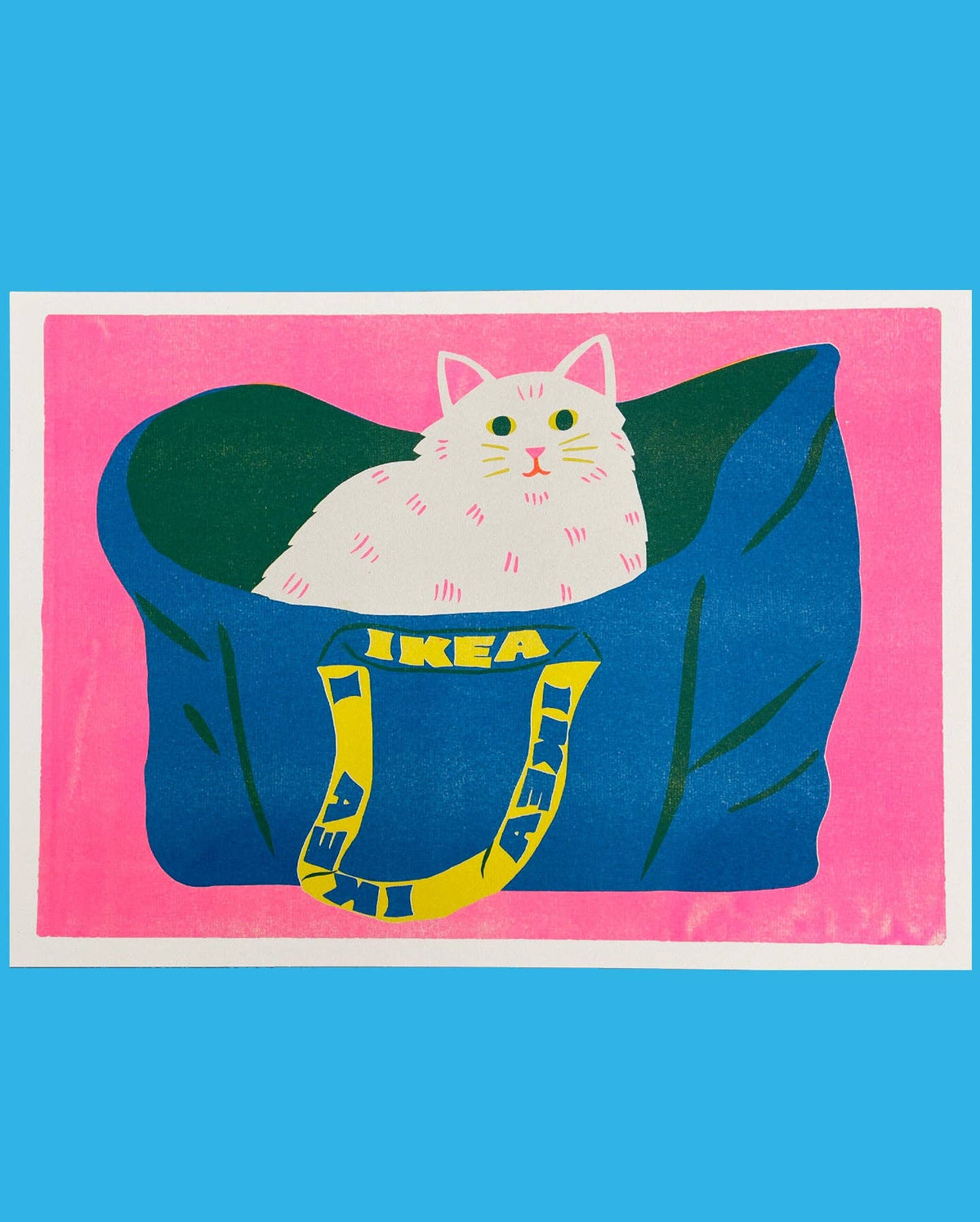 Ikea Bag Cat A3 risograph print by Naomi Wilkinson – hero image