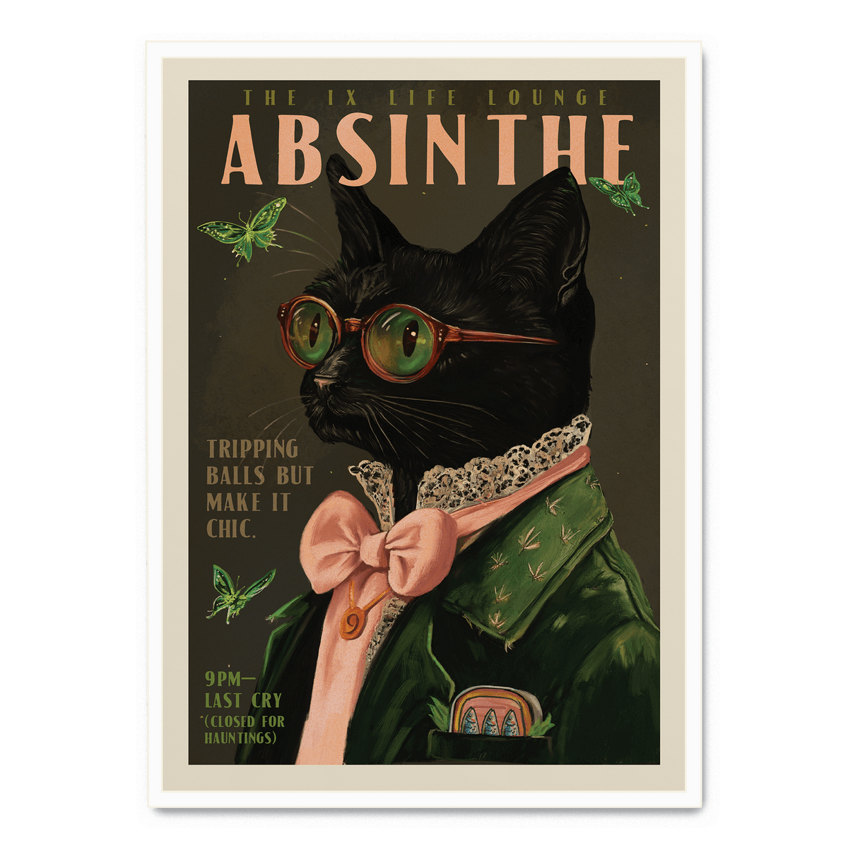 Chic Absinthe Cat Poster | A3