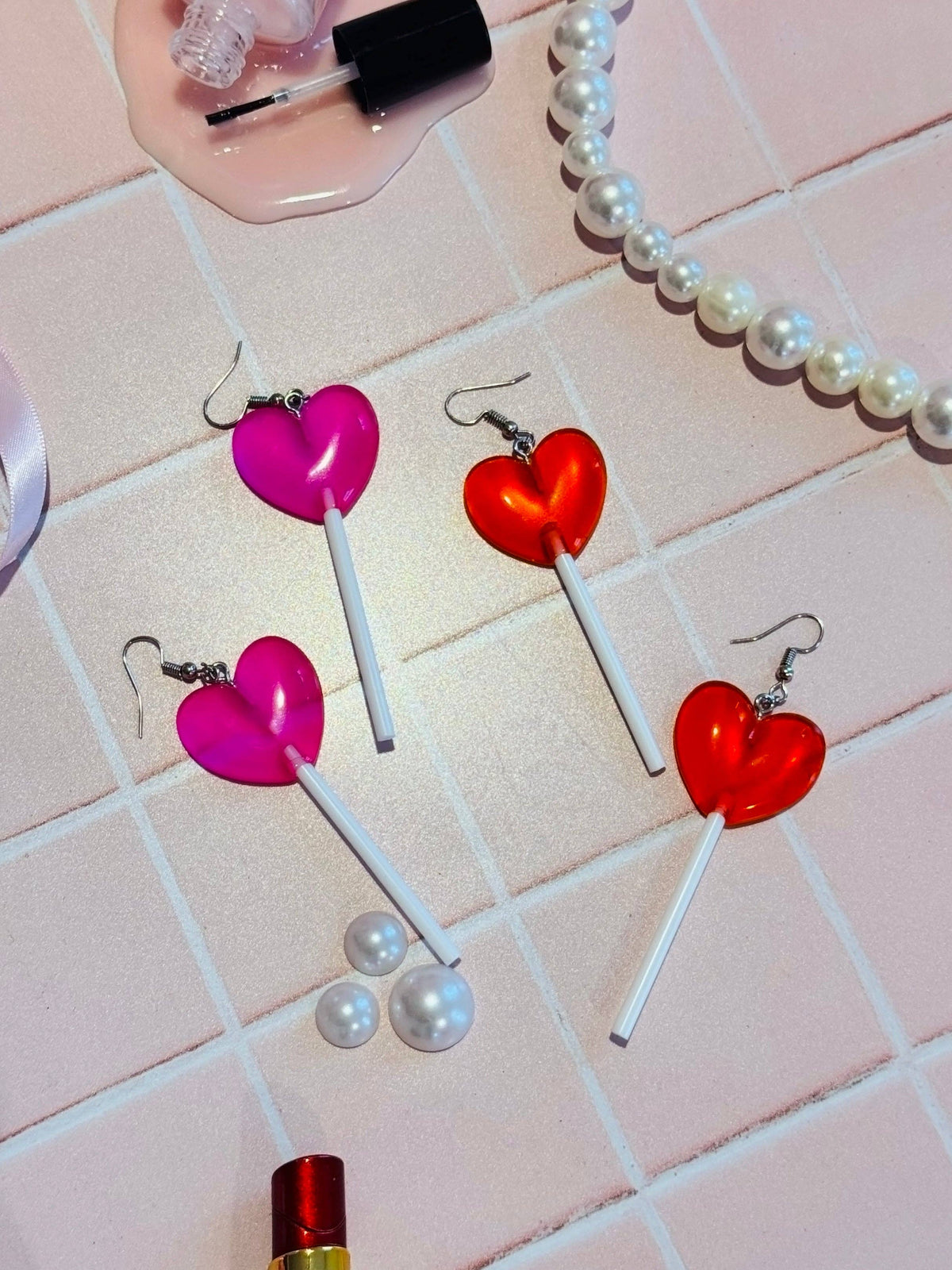 Heart Lollipop Earrings Red by A Shop of Things – product photo 3