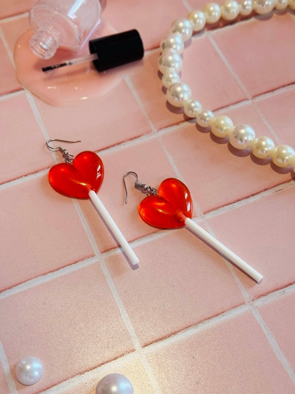Heart Lollipop Earrings Red by A Shop of Things – product photo 1