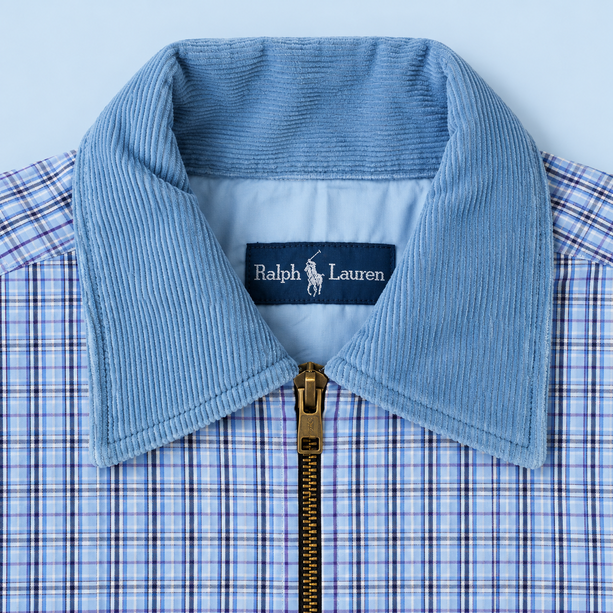 Blue Check Ralph Lauren upcycled jacket — collar