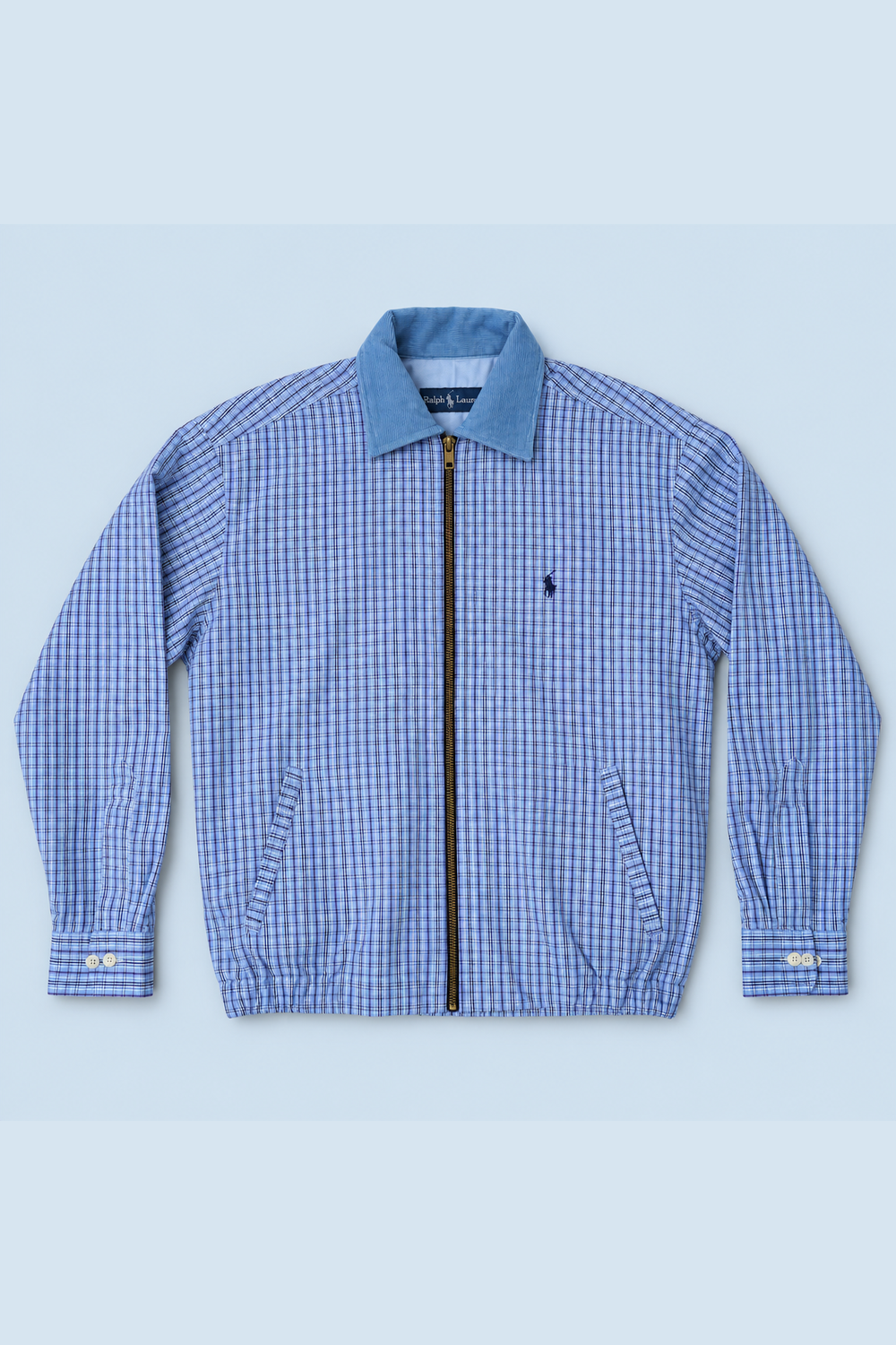 Blue Check Ralph Lauren upcycled jacket — front