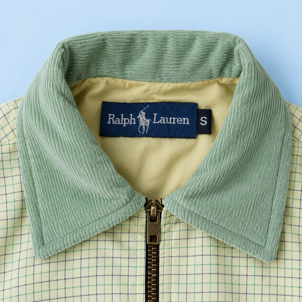 Ralph Lauren Upcycled Zip Jacket – Green Check — collar
