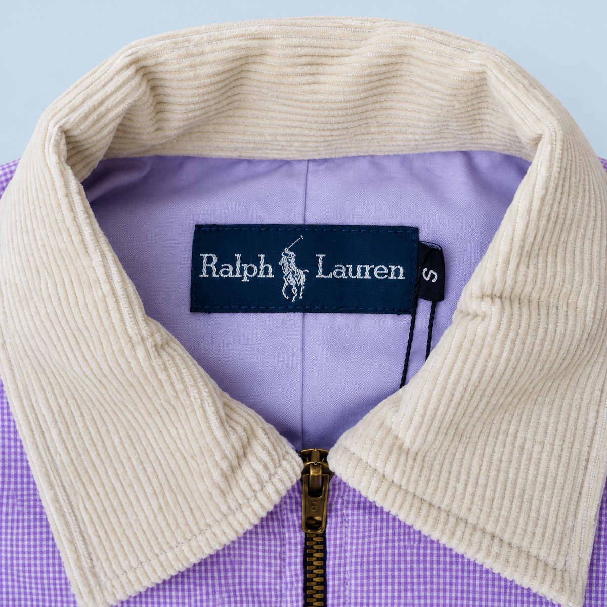 Lilac Check Ralph Lauren upcycled jacket — collar