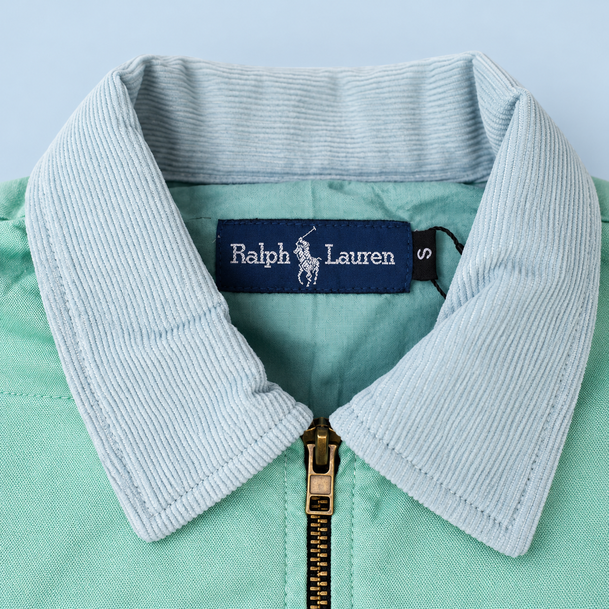 Mint Green Ralph Lauren upcycled jacket — collar