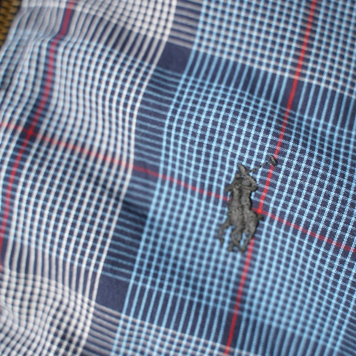Ralph Lauren upcycled zip jacket Blue Plaid – geborduurd logo, foto van het originele kledingstuk