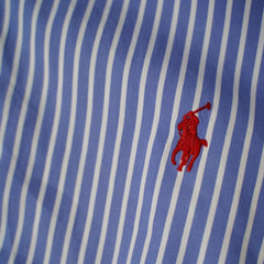 Ralph Lauren upcycled zip jacket Blue Stripe – geborduurd logo, foto van het originele kledingstuk