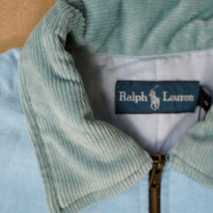 Ralph Lauren upcycled zip jacket Sky Blue Mint Collar – kraag en maatlabel, foto van het originele kledingstuk