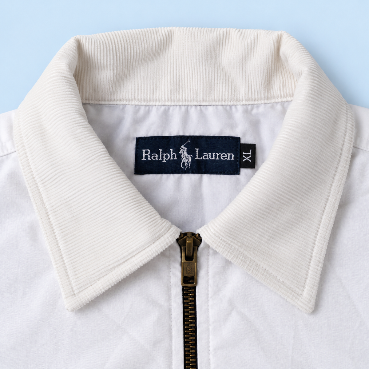 White XL Ralph Lauren upcycled jacket — collar