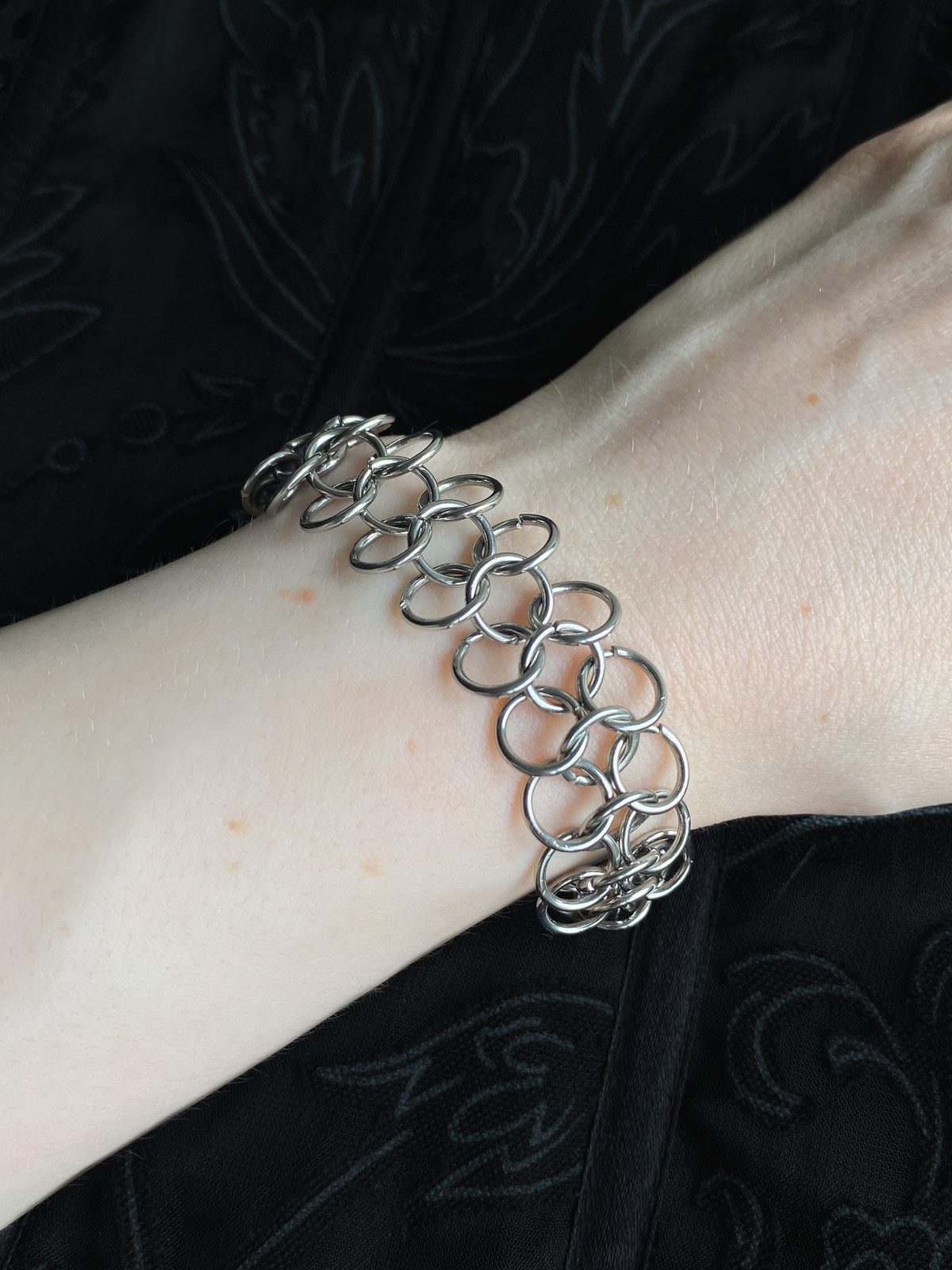 Digitalis bracelet with interlocking steel links, alternate view