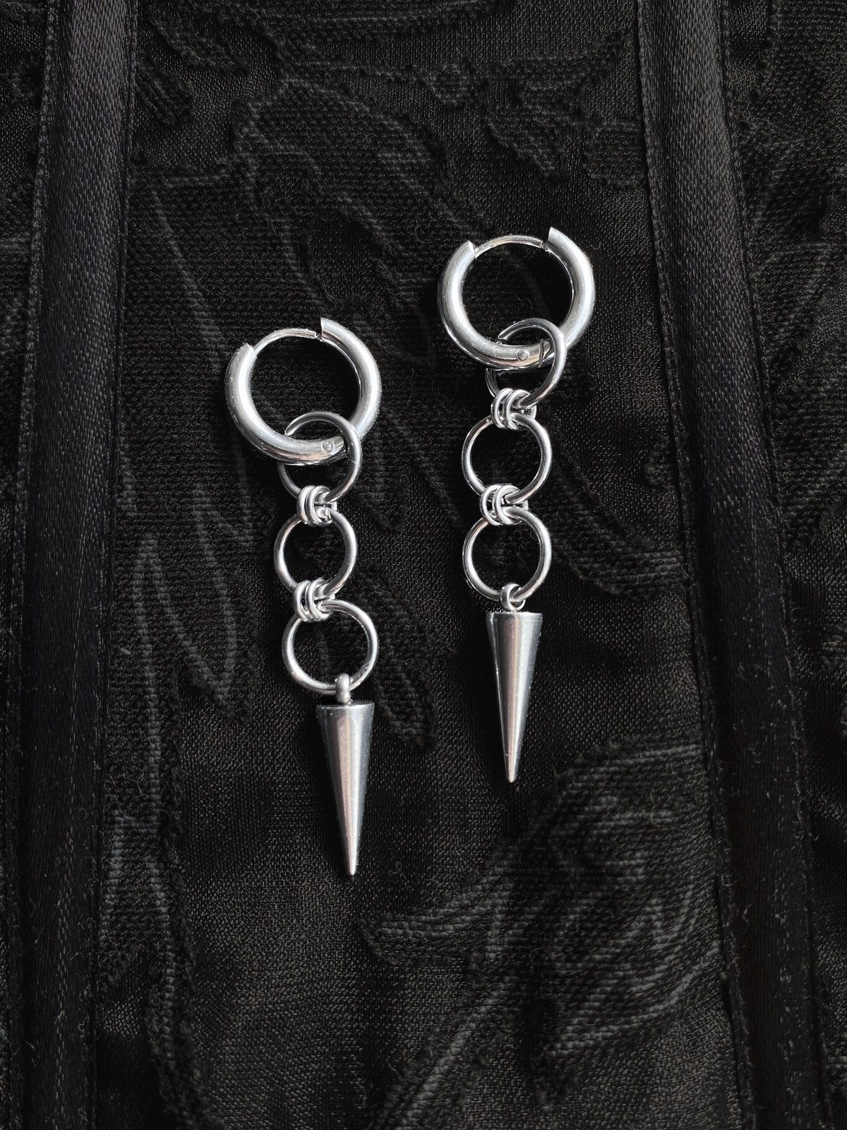 Solanum stainless steel gothic-style hoop earrings by Mandragor Design