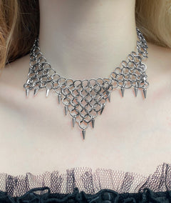 Urtica chainmail necklace with pointed sculptural links, alternate view