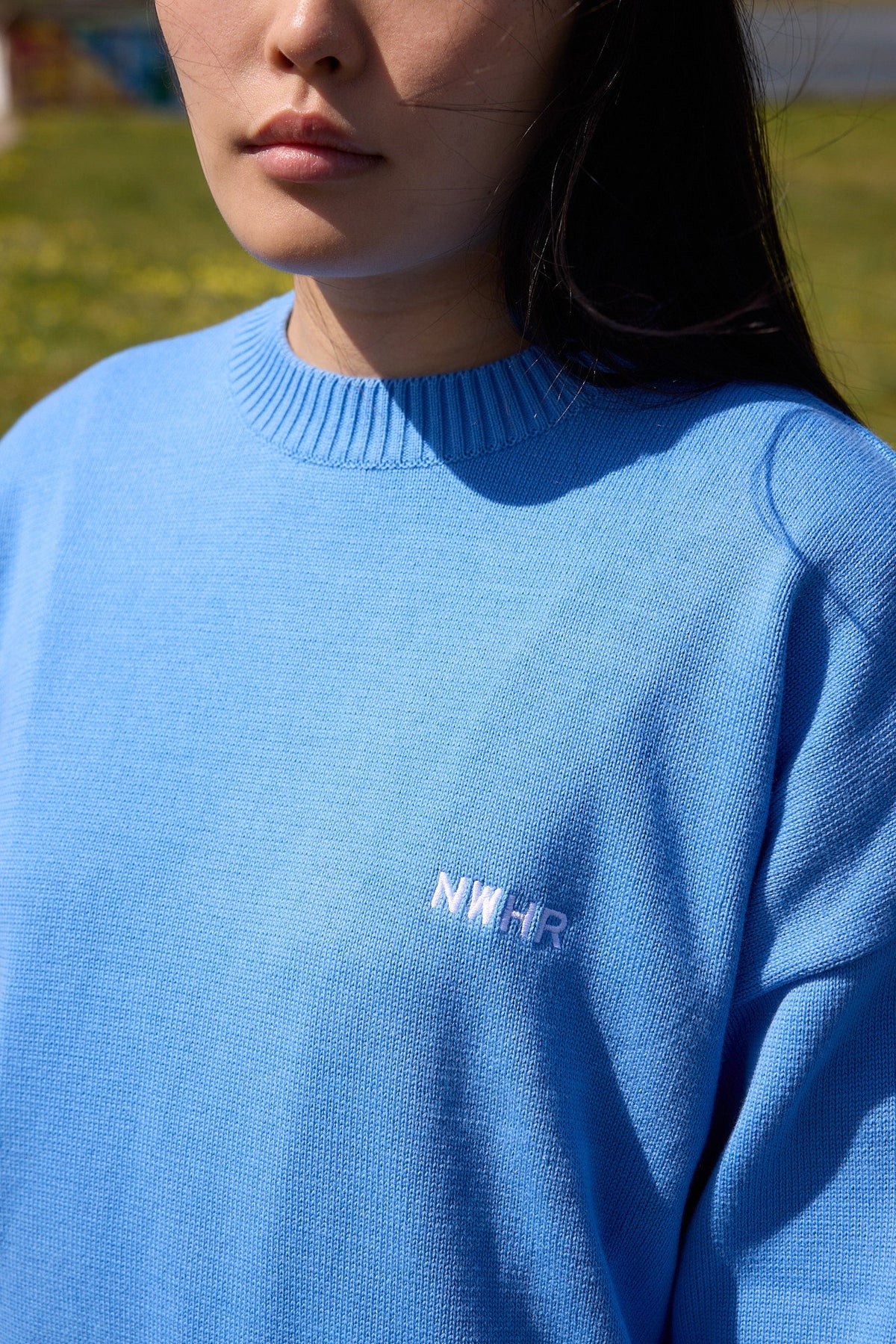 NWHR Pretty Blue Sweater - detail / model view 1