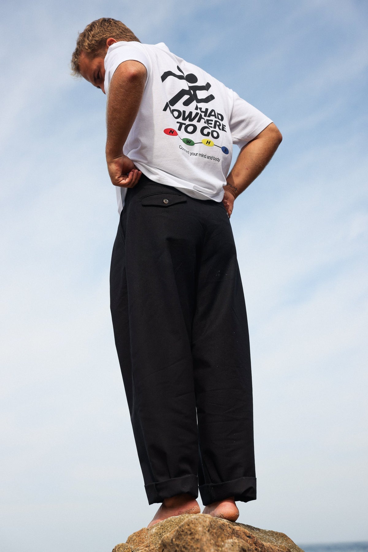 NWHR Black Chino Trousers rear model view